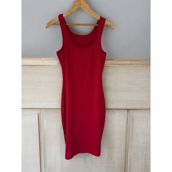 Red Bodycon Tank Dress Womens S Sleeveless Stretch Clubwear Minimalist - Picture 3 of 13